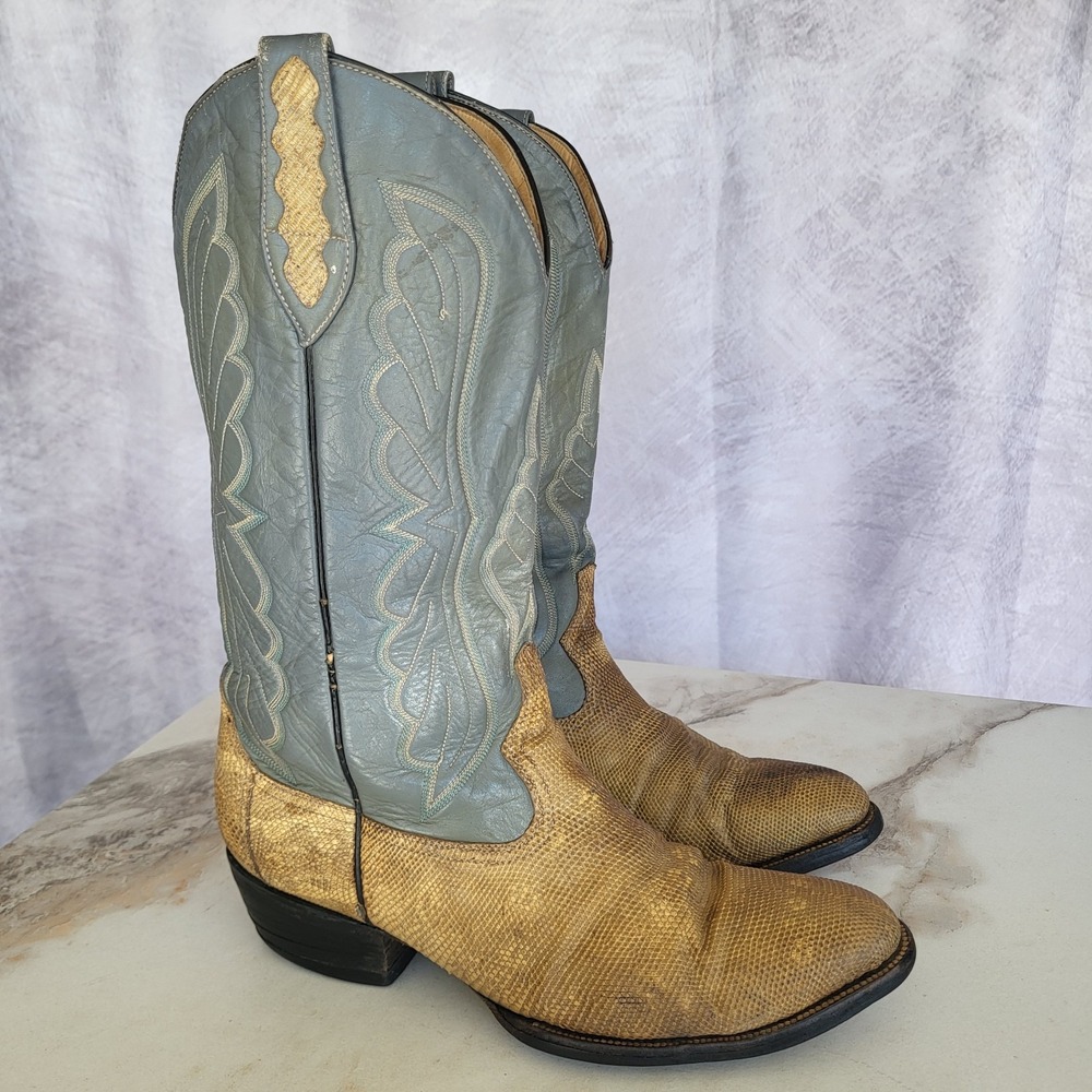 Natural Ring Lizard Western Cowboy Boots Beige Men's Size 9 D